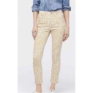 J CREW Leopard Print Pants Womens 26 Tan Toothpick 10" Animal High Rise Jeans